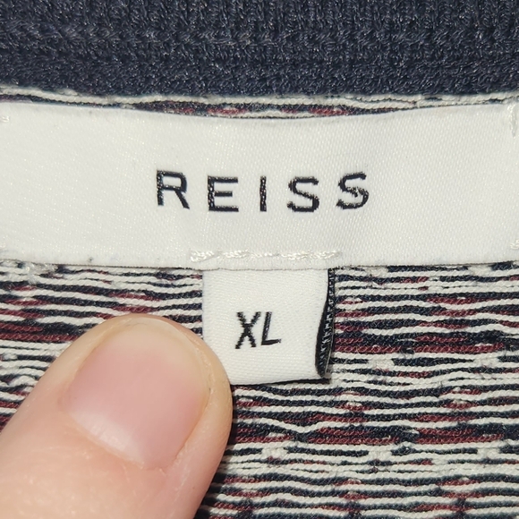 Reiss mens red black cream knit crewneck sweater size xl cotton blend - Picture 3 of 5